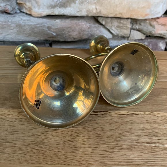 VTG 2 Brass French Horn Christmas Candle Holders Holiday Boho Decor India - Picture 6 of 9